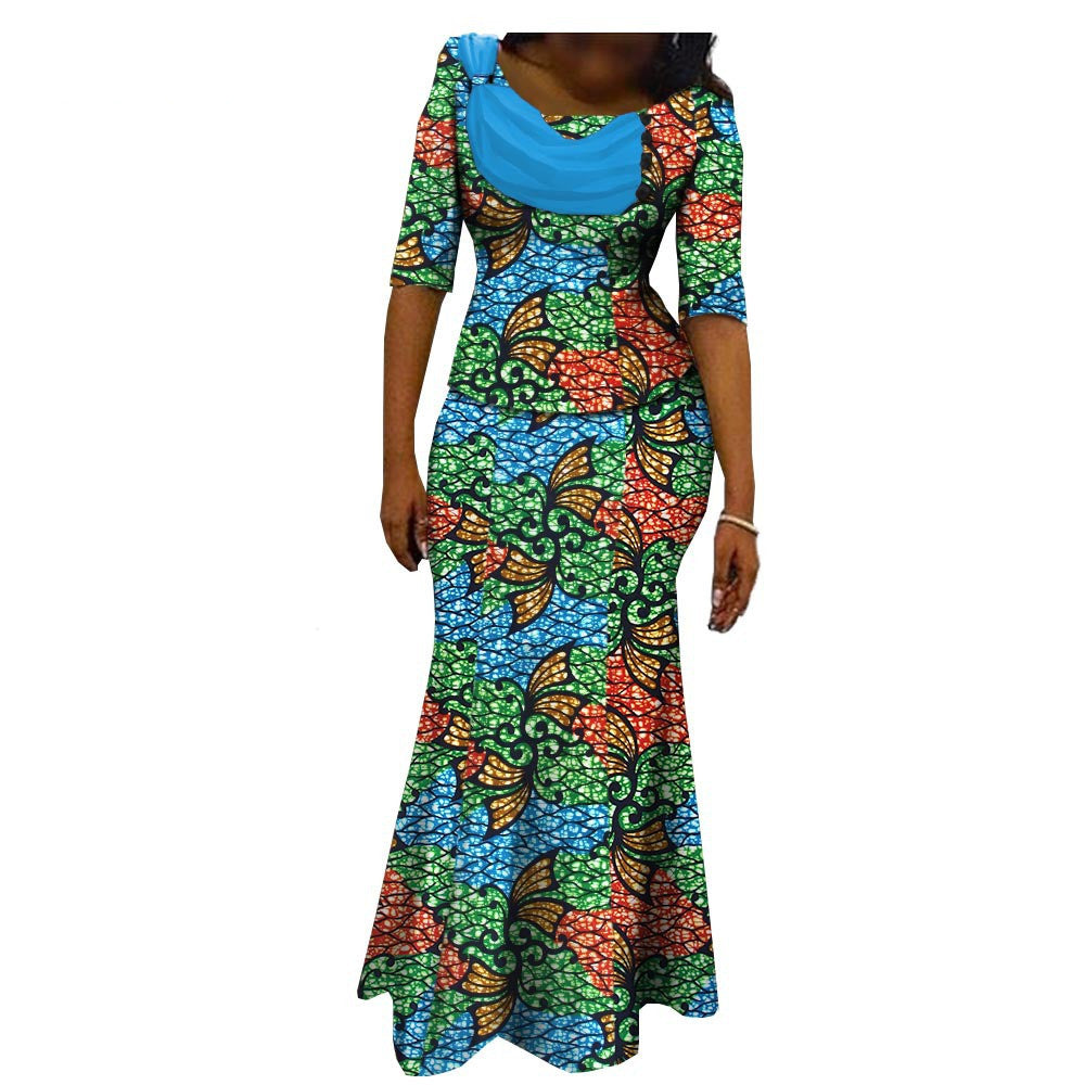 African Printed Short Sleeve Women'S Cotton Dress