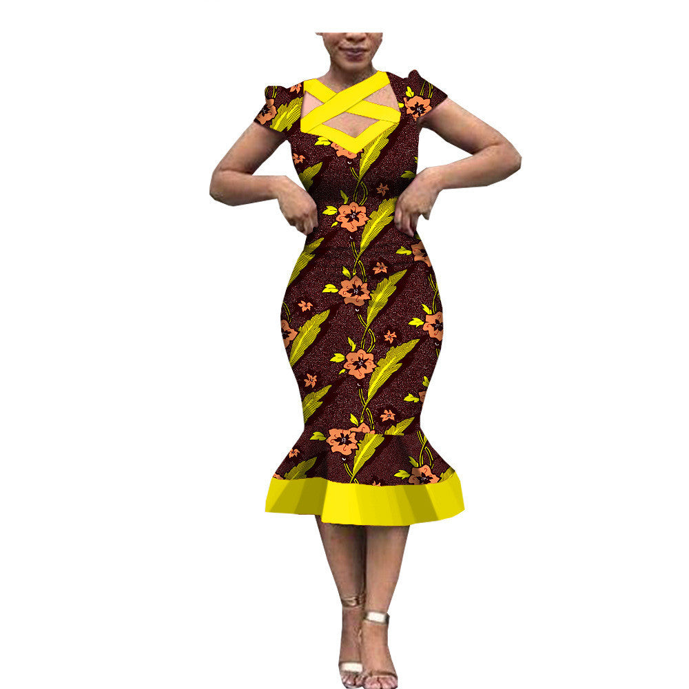 New Style African Ethnic Characteristic Batik Printed Cotton Dress Dress Skirt