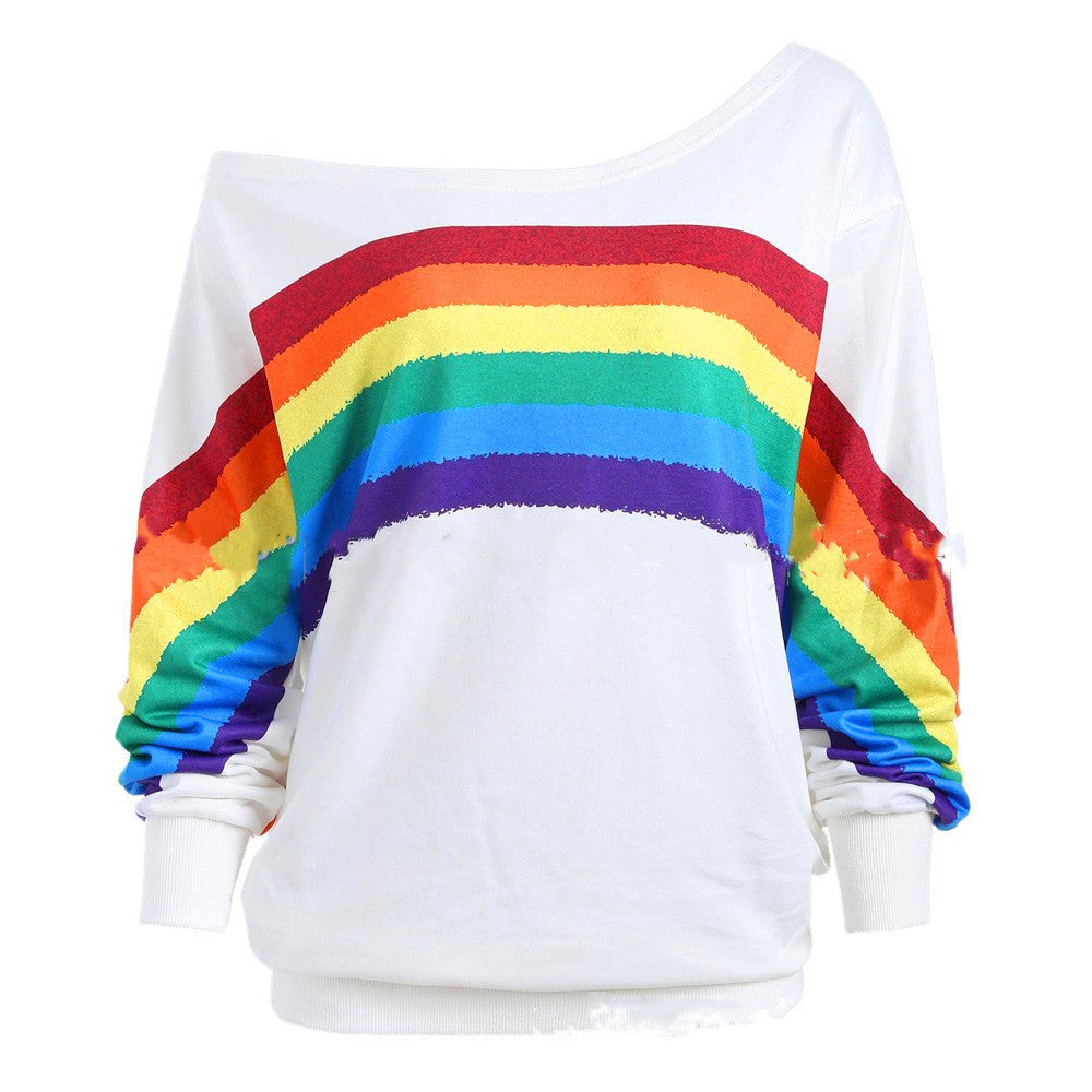 Rainbow Print Hoodies Pullover Loos