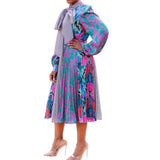 African Plus-size Women's Print Patchwork With Long Pleated Skirt