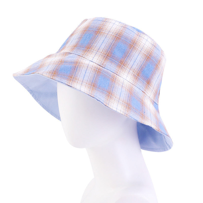 British Plaid Leisure Basin Hat, Ladies Sun Hat, Fisherman Hat, Double-Sided Wearable