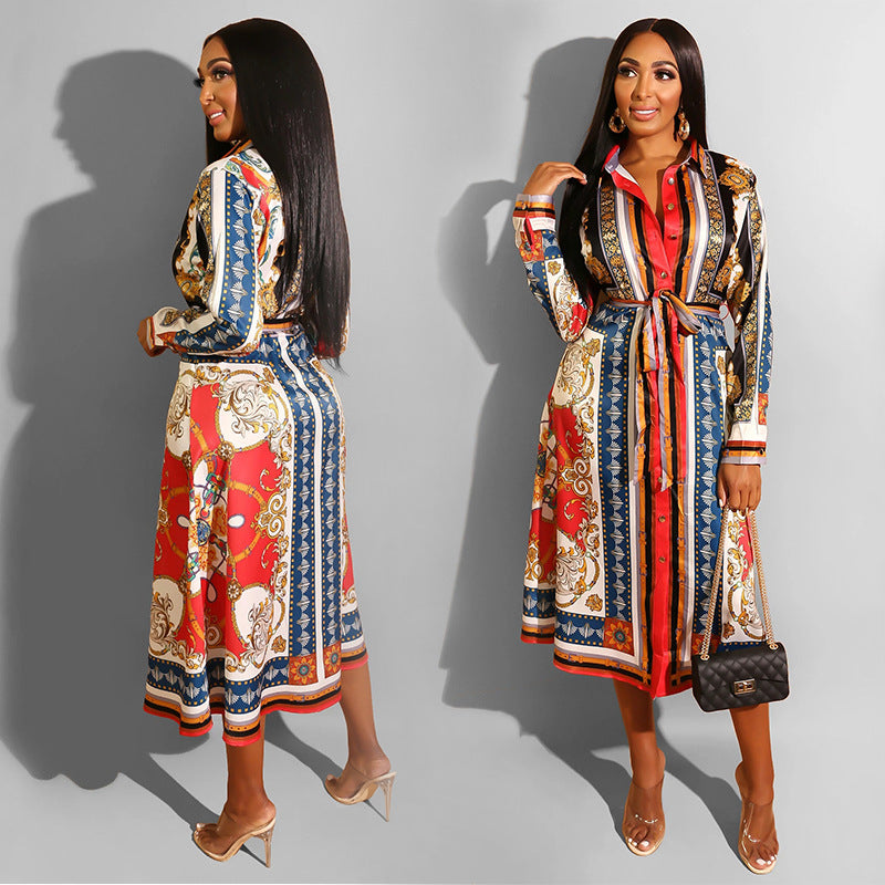 Women'S European And American Long Sleeve Shirt African French Dress Skirt Summer