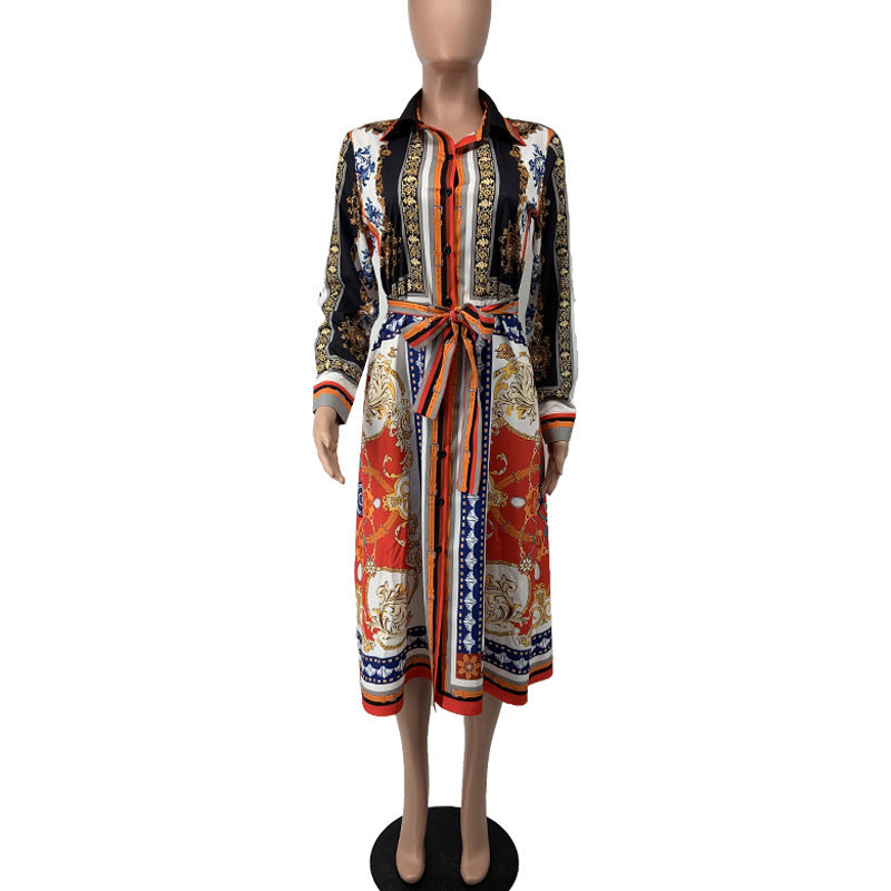 Women'S European And American Long Sleeve Shirt African French Dress Skirt Summer