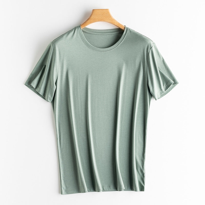 Mens  High-end Fabric Silk & Mercerized Cotton T-shirt Luxury Tee Short Sleeve Silk