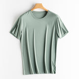 Mens  High-end Fabric Silk & Mercerized Cotton T-shirt Luxury Tee Short Sleeve Silk