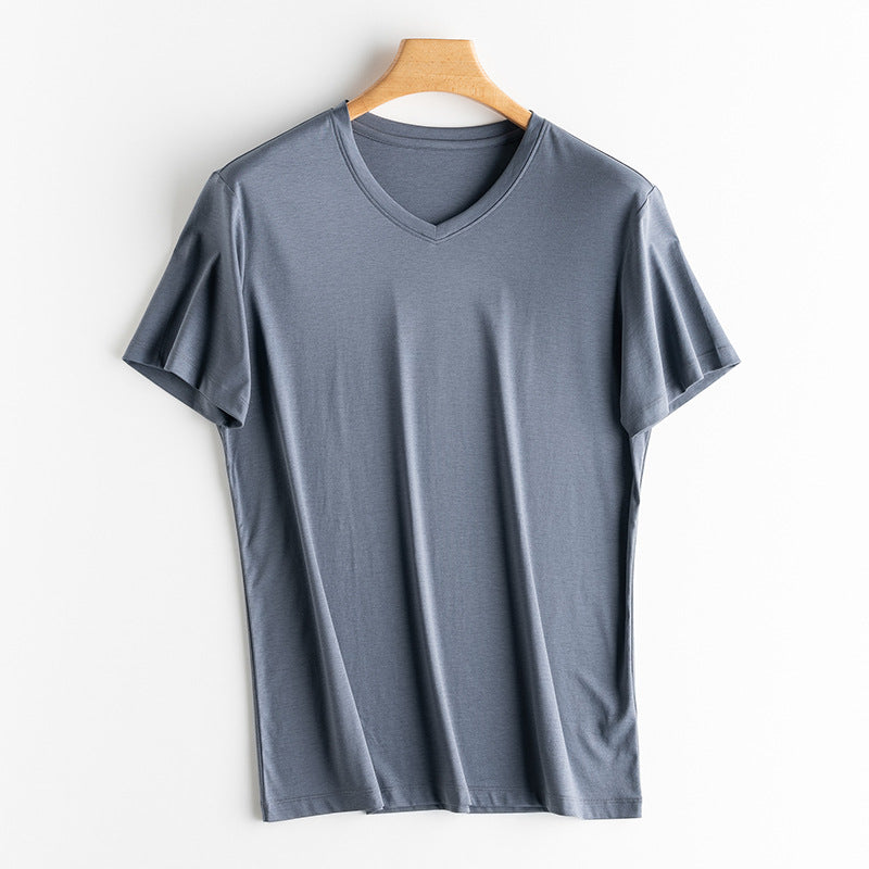 Mens  High-end Fabric Silk & Mercerized Cotton T-shirt Luxury Tee Short Sleeve Silk