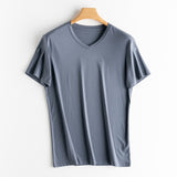 Mens  High-end Fabric Silk & Mercerized Cotton T-shirt Luxury Tee Short Sleeve Silk