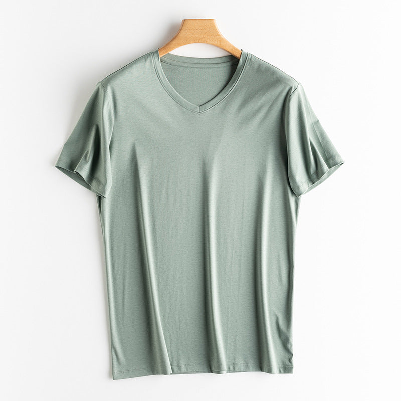 Mens  High-end Fabric Silk & Mercerized Cotton T-shirt Luxury Tee Short Sleeve Silk