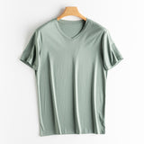 Mens  High-end Fabric Silk & Mercerized Cotton T-shirt Luxury Tee Short Sleeve Silk