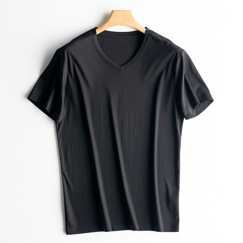 Mens  High-end Fabric Silk & Mercerized Cotton T-shirt Luxury Tee Short Sleeve Silk