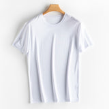 Mens  High-end Fabric Silk & Mercerized Cotton T-shirt Luxury Tee Short Sleeve Silk