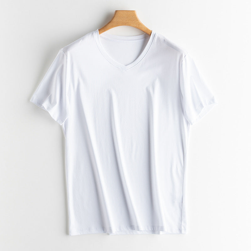 Mens  High-end Fabric Silk & Mercerized Cotton T-shirt Luxury Tee Short Sleeve Silk
