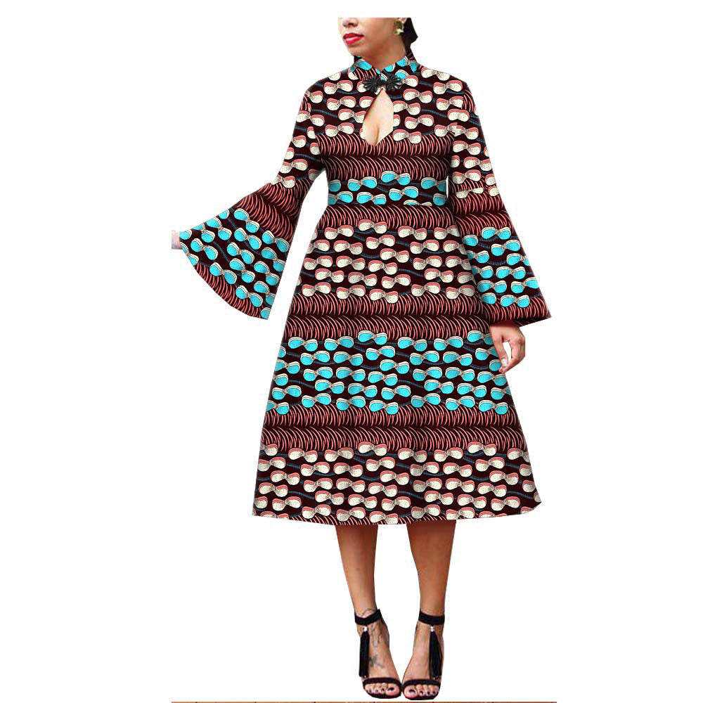 African Ethnic Printing Batik Cotton Plus Size Fashion Dress