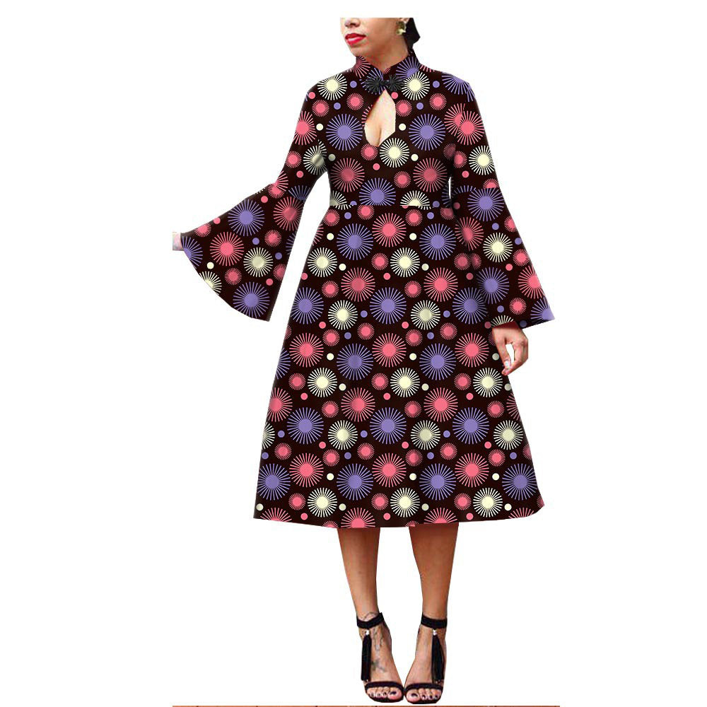 African Ethnic Printing Batik Cotton Plus Size Fashion Dress