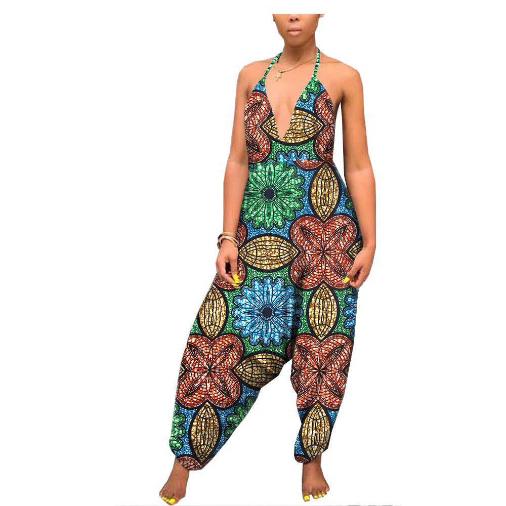 African Custom Printed Ethnic One-Piece Women'S Wide-Leg Pants