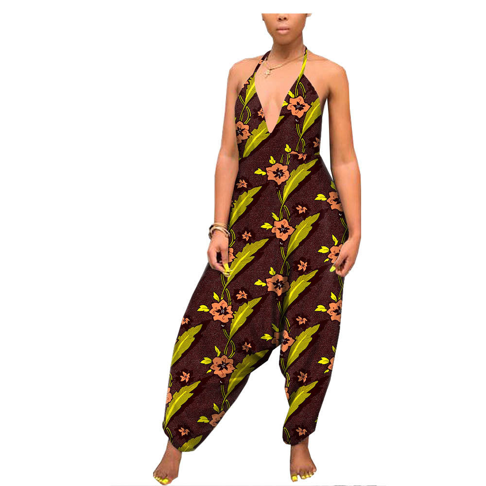 African Custom Printed Ethnic One-Piece Women'S Wide-Leg Pants