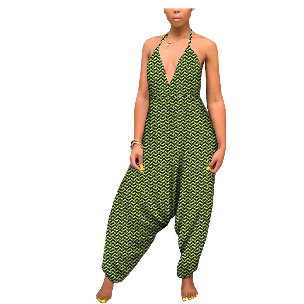 African Custom Printed Ethnic One-Piece Women'S Wide-Leg Pants