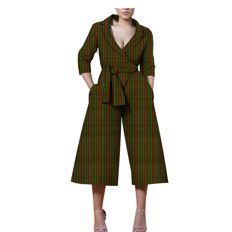New Style African Ethnic Characteristic Batik Printed Cotton Casual Jumpsuit