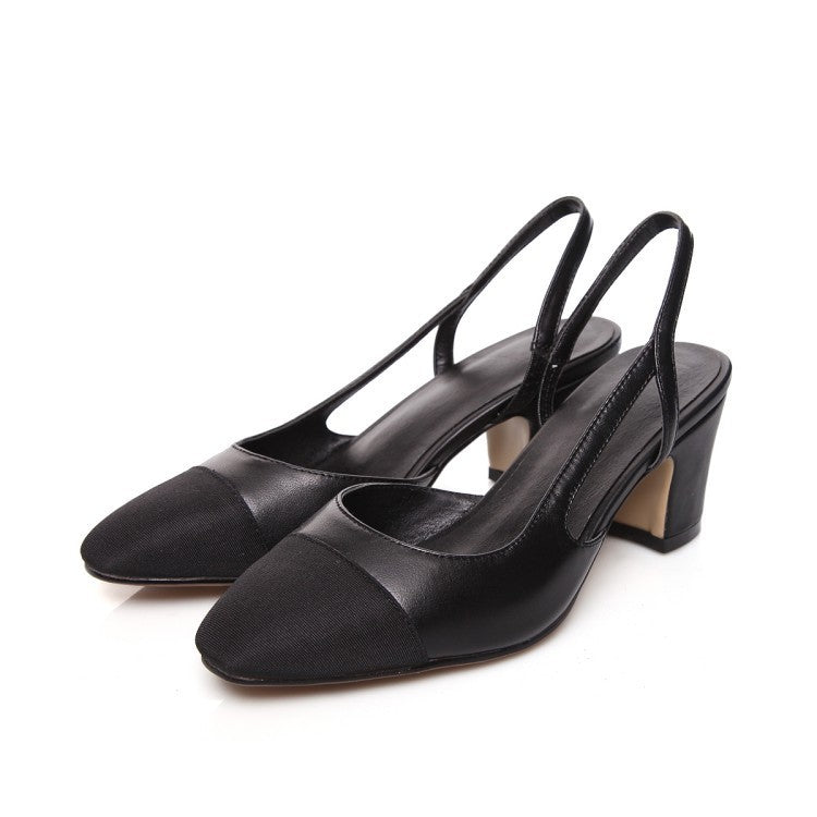 European Station Small Fragrant Wind Net Red Sandals Female Thick Heel New Round Toe High Heels Color Matching Cowhide Shoes