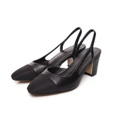 European Station Small Fragrant Wind Net Red Sandals Female Thick Heel New Round Toe High Heels Color Matching Cowhide Shoes