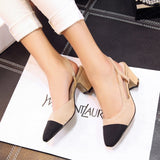 European Station Small Fragrant Wind Net Red Sandals Female Thick Heel New Round Toe High Heels Color Matching Cowhide Shoes