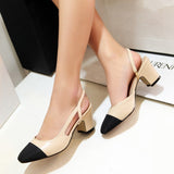 European Station Small Fragrant Wind Net Red Sandals Female Thick Heel New Round Toe High Heels Color Matching Cowhide Shoes