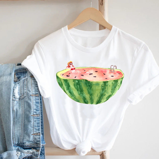 Cactus Cartoon Sweet Lady Street Fashion Clothing Printed Tee T-Shirt