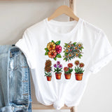 Cactus Cartoon Sweet Lady Street Fashion Clothing Printed Tee T-Shirt