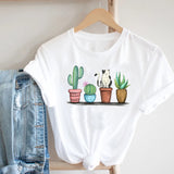 Cactus Cartoon Sweet Lady Street Fashion Clothing Printed Tee T-Shirt