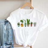 Cactus Cartoon Sweet Lady Street Fashion Clothing Printed Tee T-Shirt