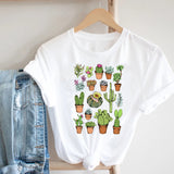 Cactus Cartoon Sweet Lady Street Fashion Clothing Printed Tee T-Shirt