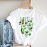 Cactus Cartoon Sweet Lady Street Fashion Clothing Printed Tee T-Shirt