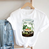 Cactus Cartoon Sweet Lady Street Fashion Clothing Printed Tee T-Shirt