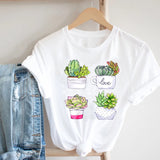 Cactus Cartoon Sweet Lady Street Fashion Clothing Printed Tee T-Shirt