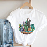 Cactus Cartoon Sweet Lady Street Fashion Clothing Printed Tee T-Shirt