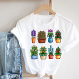 Cactus Cartoon Sweet Lady Street Fashion Clothing Printed Tee T-Shirt