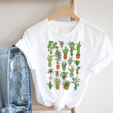 Cactus Cartoon Sweet Lady Street Fashion Clothing Printed Tee T-Shirt