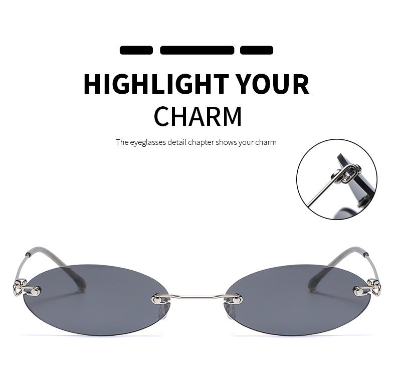 LongKeeper Oval Rimless Sunglasses Women Brand Tiny Retro Purple Black Sun Glasses Men Small Eyewear Oculos Feminino