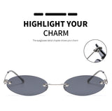 LongKeeper Oval Rimless Sunglasses Women Brand Tiny Retro Purple Black Sun Glasses Men Small Eyewear Oculos Feminino