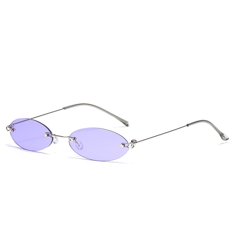 LongKeeper Oval Rimless Sunglasses Women Brand Tiny Retro Purple Black Sun Glasses Men Small Eyewear Oculos Feminino