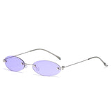 LongKeeper Oval Rimless Sunglasses Women Brand Tiny Retro Purple Black Sun Glasses Men Small Eyewear Oculos Feminino