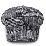 Ladies Casual Fashion Woolen Plaid Newsboy Hat