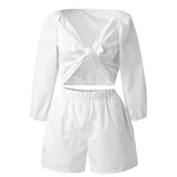 Sleeve Tops Shorts Elastic Waist Wide Leg Short Suit Sets