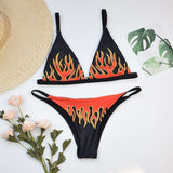 New Style Bikini European And American Foreign Trade Sexy Multicolor National Wind Flame Printing Ladies Swimsuit