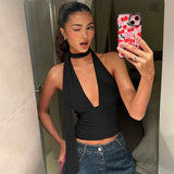 Deep V-neck Halter Tops Summer Fashion Y2K Sleeveless T-shirt For Women Clothing