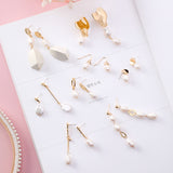 Vintage geometric metal pearl asymmetric earrings design personalized earrings