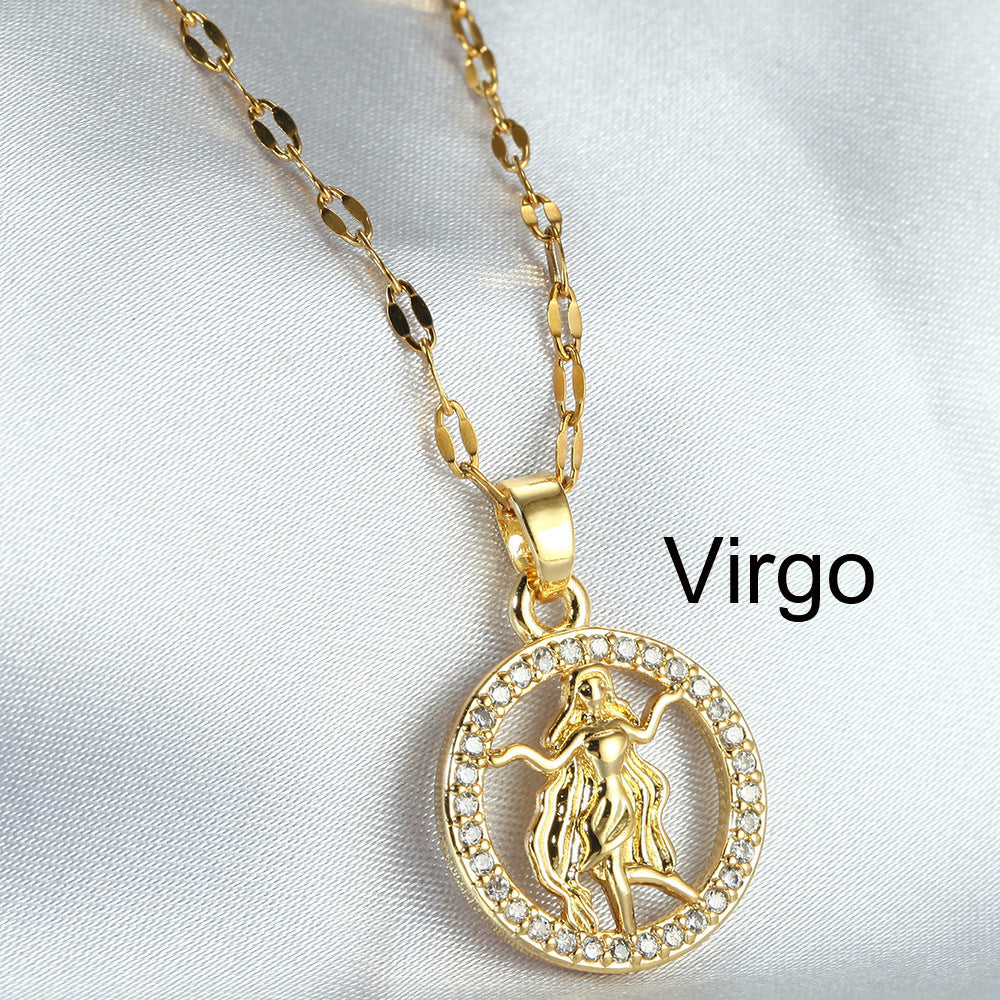 Golden Twelve Constellation Pendant Necklace INS Style