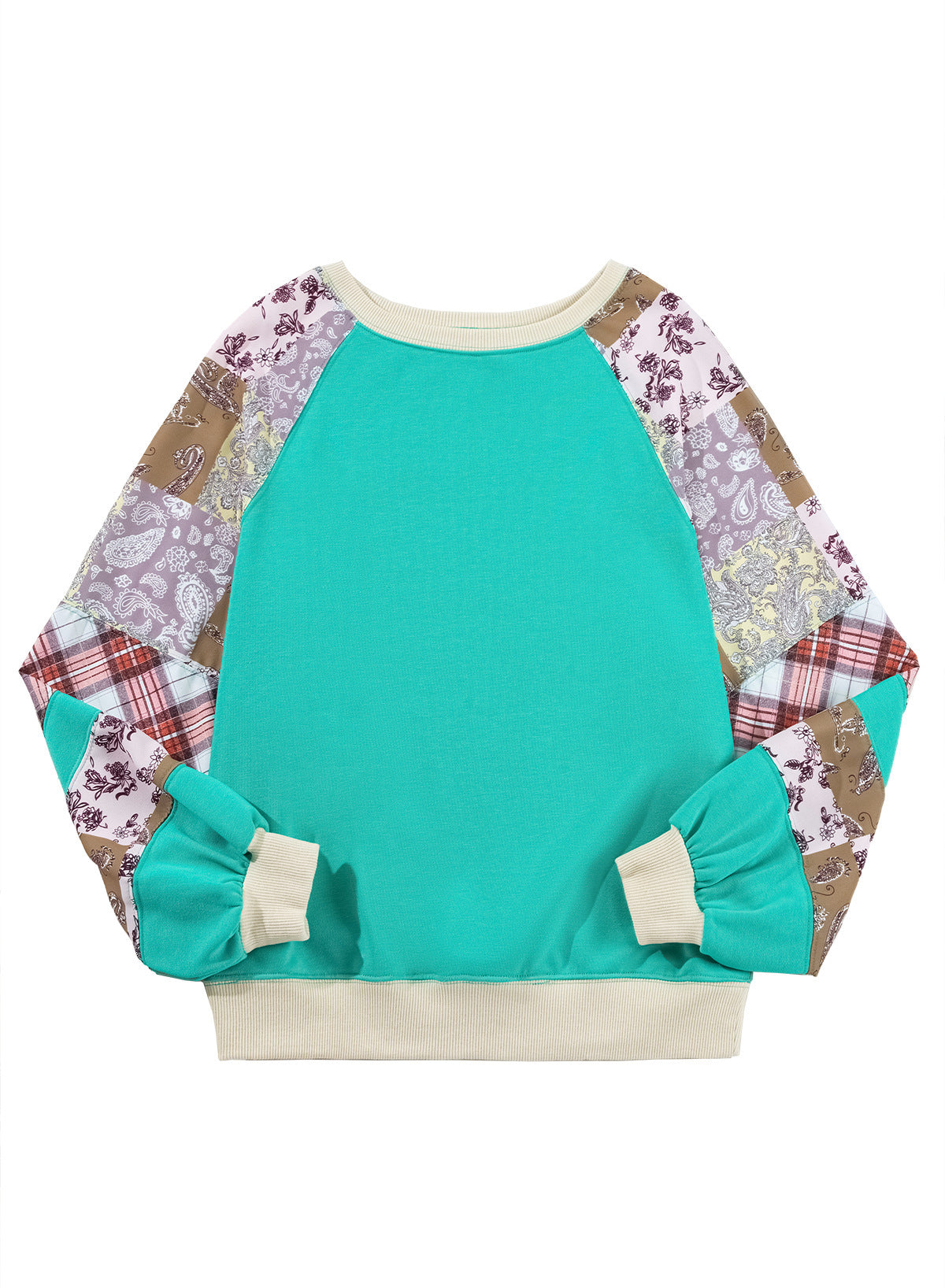 Floral Patchwork Loose Round Neck Sweater Casual Loose