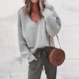 V-Neck Long Sleeve Sweater Casual Fashion Women's T-Shirt
