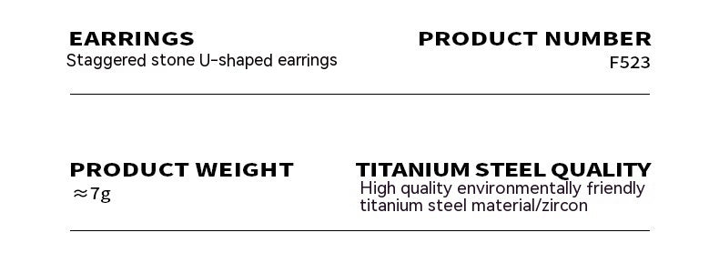 French Choker Exaggerated U-shaped Earrings Inlaid Zircon Design Earrings Titanium Steel Plated 18K Gold Accessories Accessories For Women